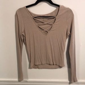 Criss Cross V Neck semi Crop Top